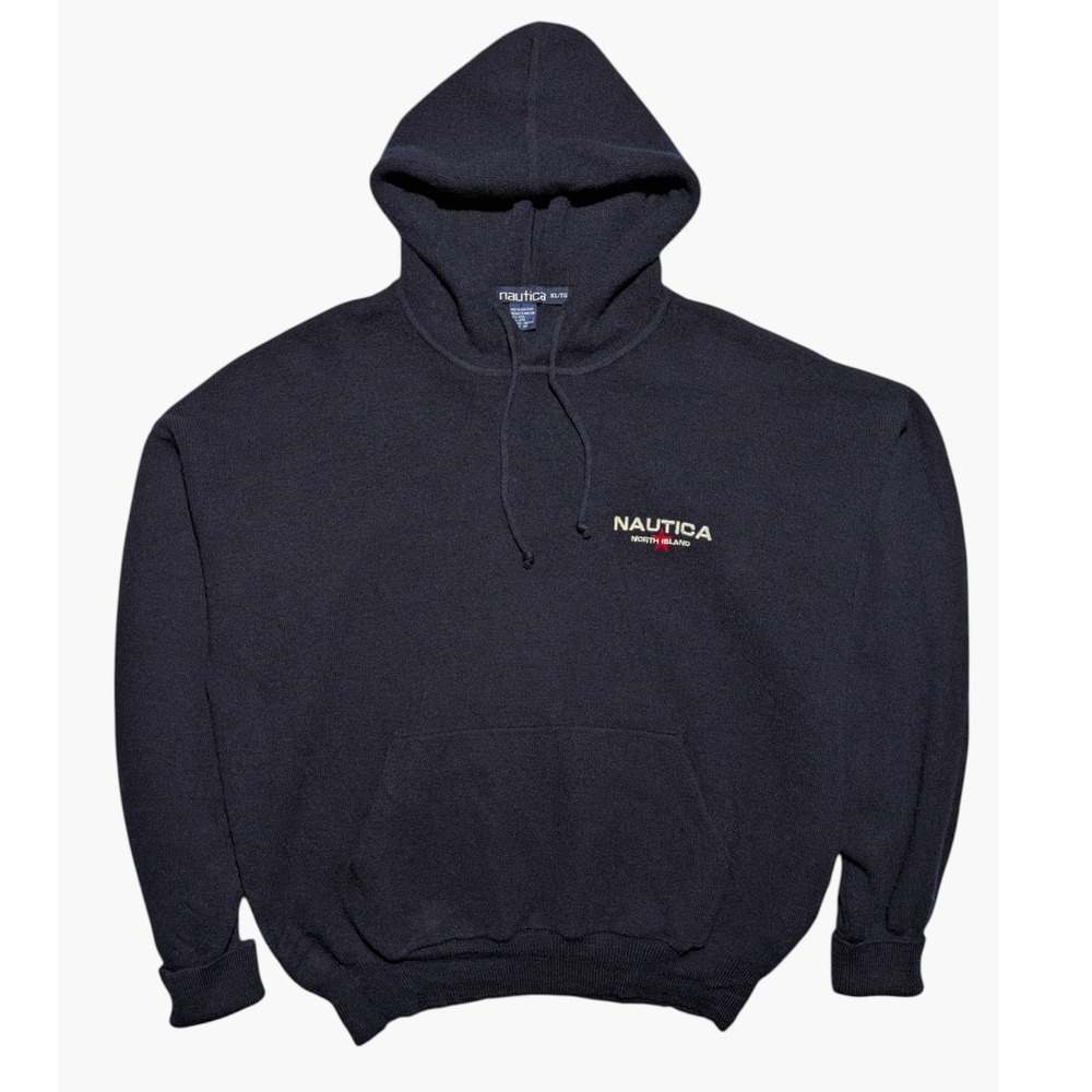 VTG Nautica Wool‎ Hoodie XL Navy North Island Embroidered Made Hong Kong